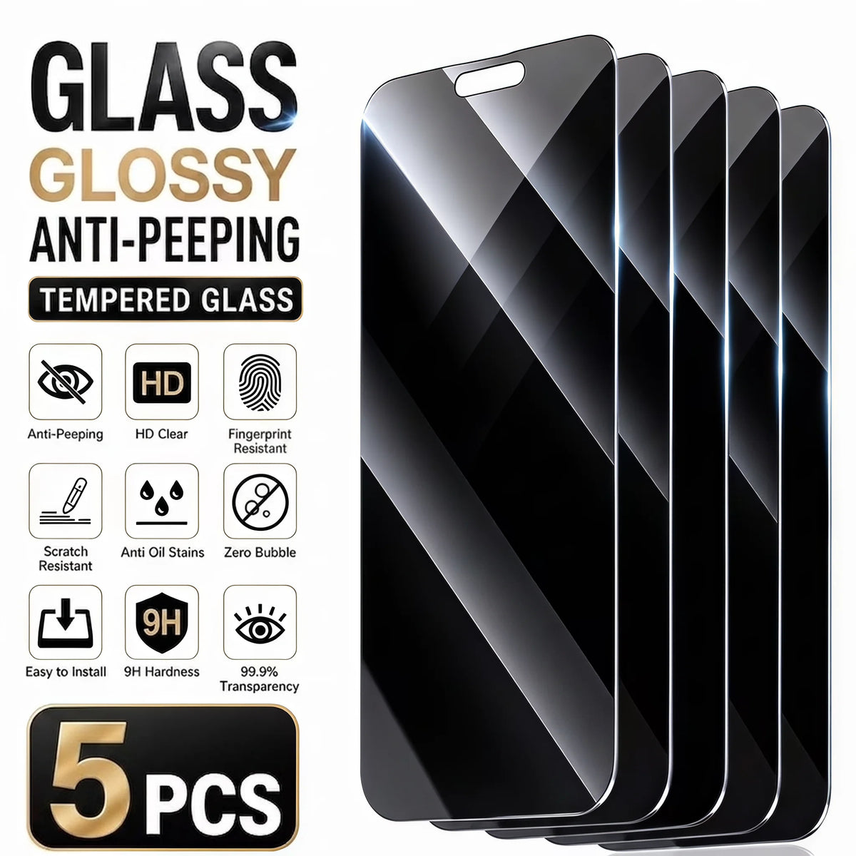 5-Pack Privacy Tempered Glass Screen Protectors