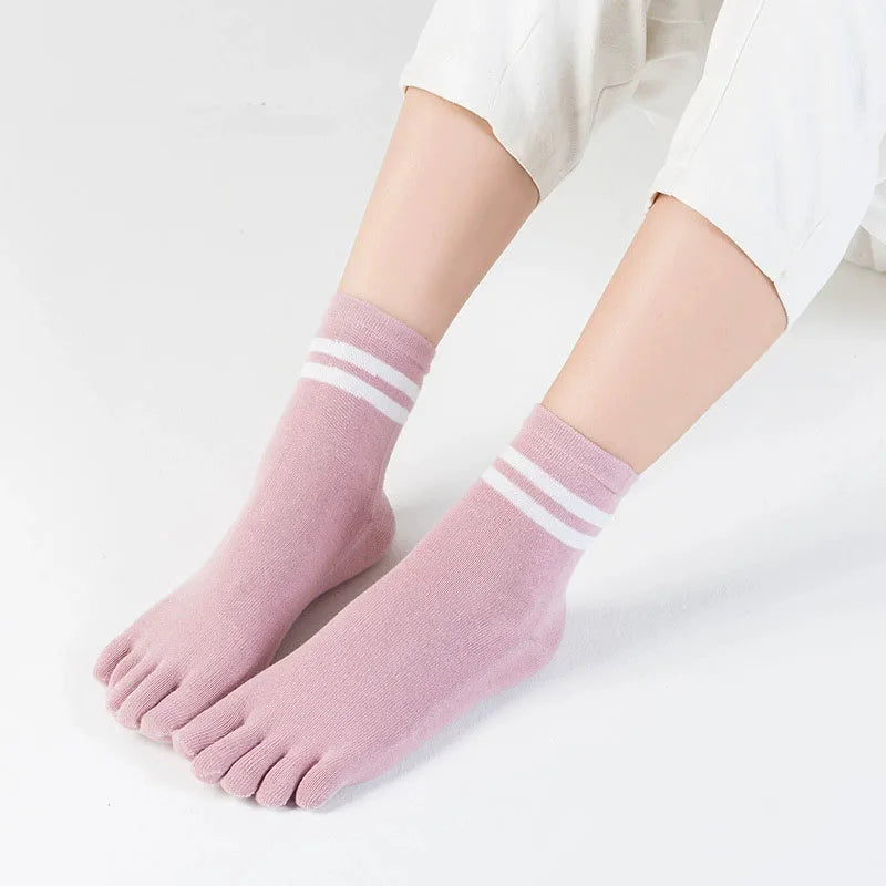 Cute Short Toe Socks Women Girl Cotton Striped Cat Love Fashion Sweat-Absorbing Anti-Bacterial Breathable Warm Five Finger Socks