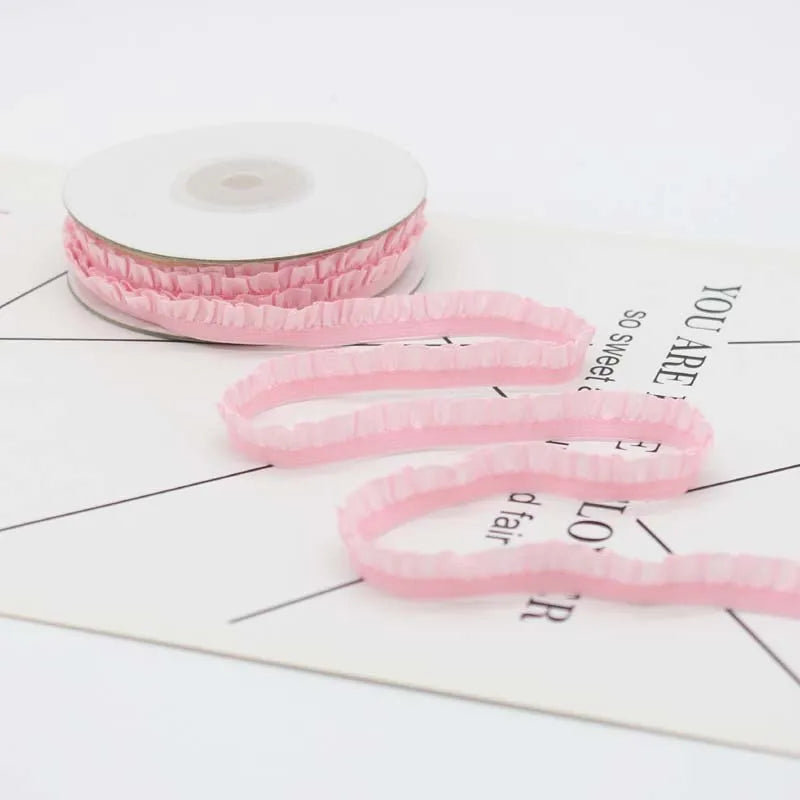 5yards 10mm Lace Elastic Ribbon Nylon Ruffled Pleated Elastic Band For Bra Waist Band Garment Lace Trim DIY Sewing Accessories