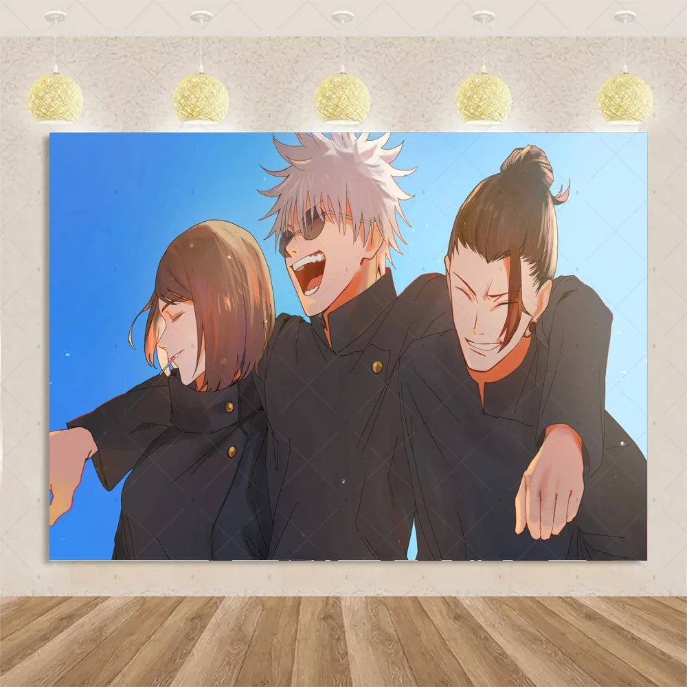 Jujutsu Kaisen Theme Background Birthday Party Decorations Anime Character Gojo Satoru Backdrop Kids Poster Photography props