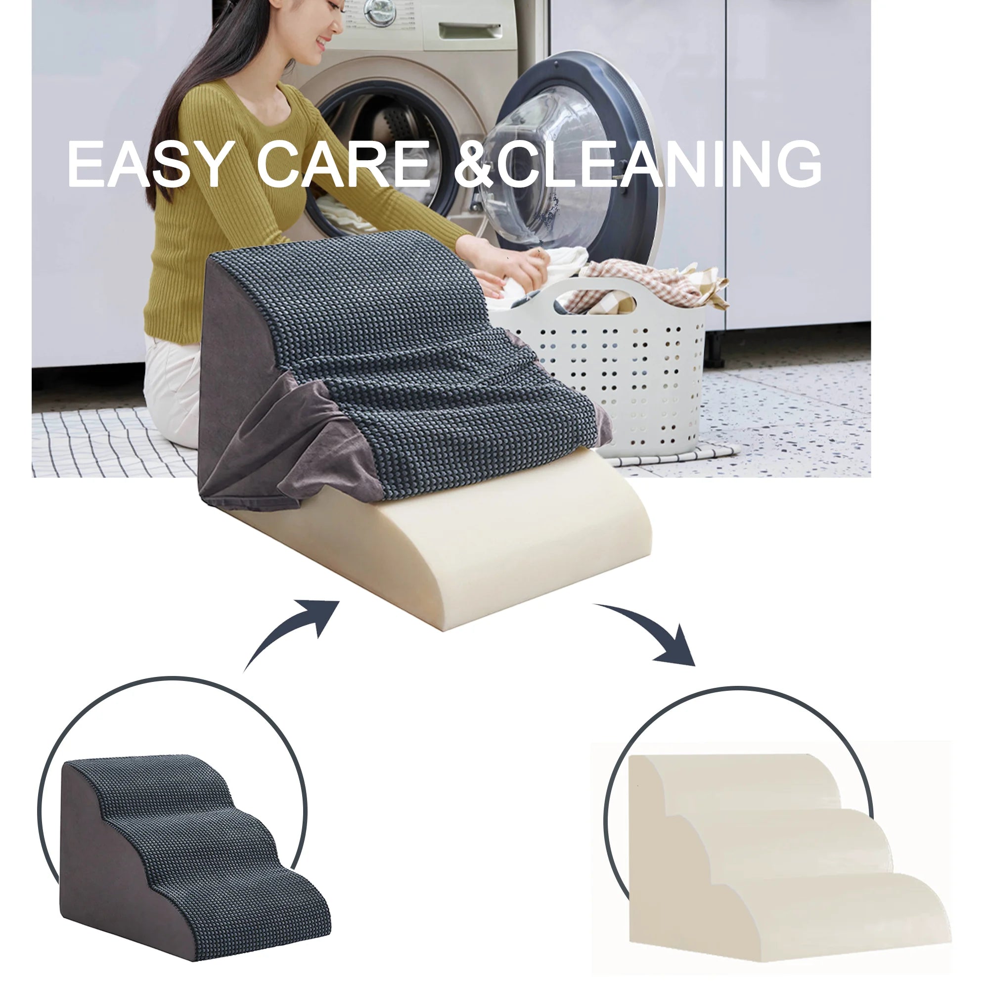 Pet Stairs, Steps, Small Dogs Getting Up and Down, Bed Ladder, Bedside Ladder, Removable and Washable Sponge Slope Ladder