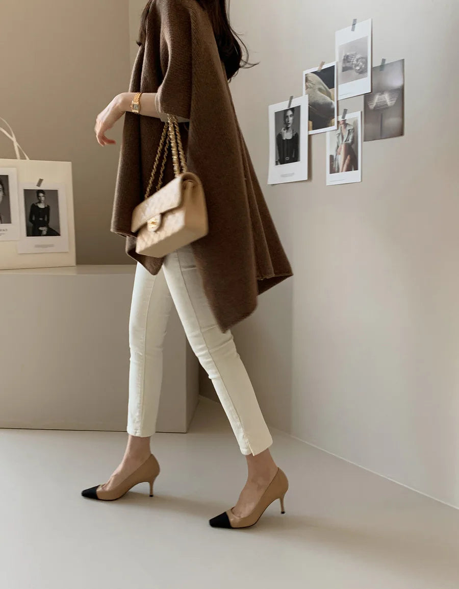 Korean Style Knitted Shawl Jacket Women's Casual Warm Knitted Cardigan Cloak Elegant Solid Color Women's Knitted Cardigan