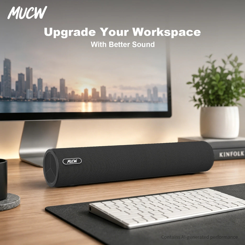 MUCW Minimalist Wired Computer Soundbar Stereo USB Power 3.5mm AUX