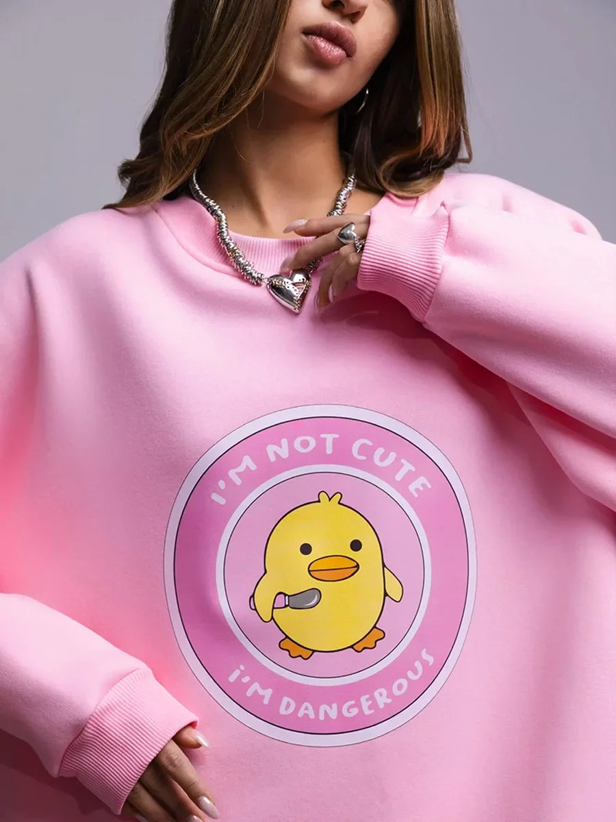 Bornladies Women's Loose Round Neck Sweatshirt Oversized Chic Printing Hoodies Casual Autumn Winter Warm Female Trendy PulloverT