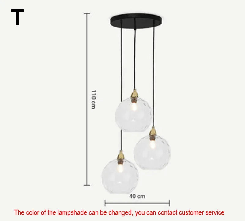 Modern Colored Glass Ball Lustre Pendant Lights Nordic Water Grain Restaurant Kitchen Hanging Light Fixture Bedroom Bedside Lamp