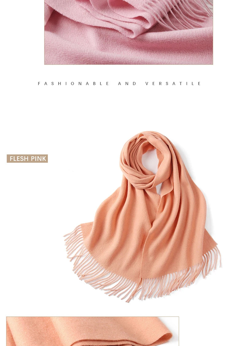 LONGMING 100% Merino Wool Knitted Shawl New Women Autumn Fashion Classic Plaid Solid Scarf Winter Warm Knottable Muffler for Man