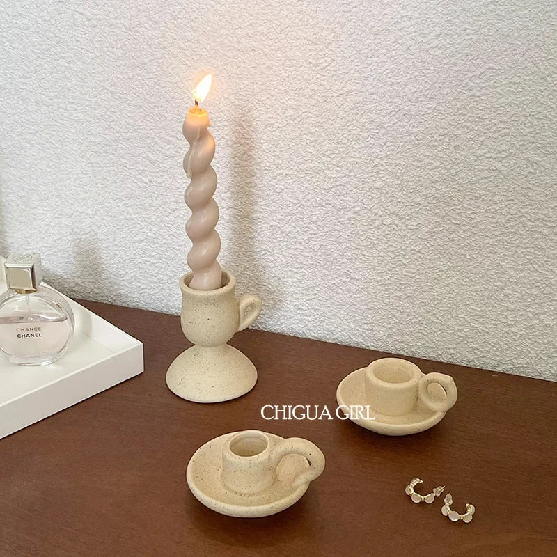 Ceramic Candle Holder Retro Plain Ceramic Aromatherapy Candlestick Photo Props Nordic Home Decoration Ornament