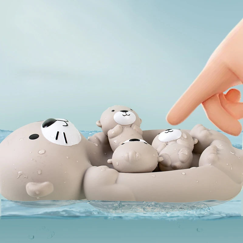 Otter Family Baby Bath Toy Set Silicone Kid Bathtub