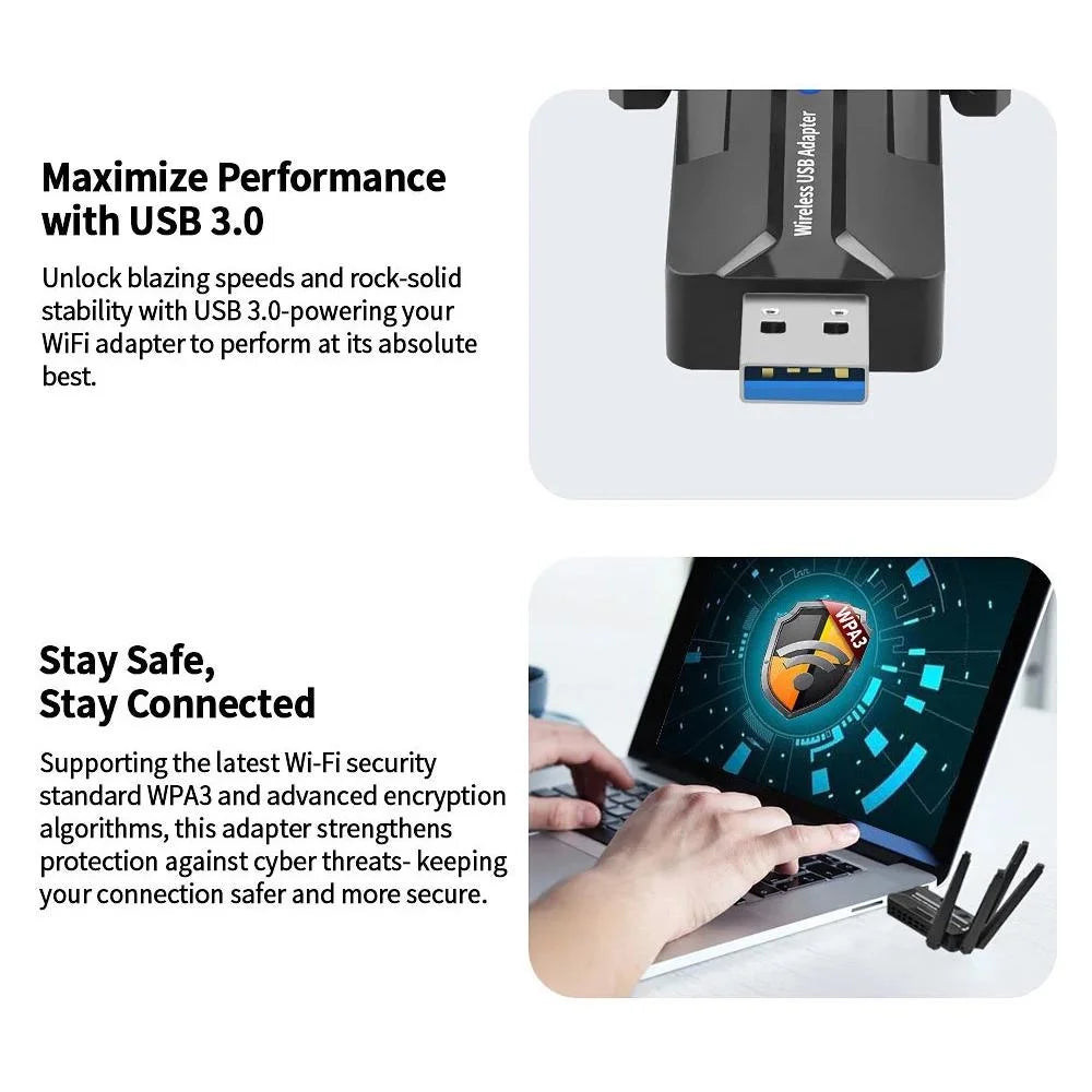 WiFi 6 USB Adapter 1800Mbps Dual Band 5GHz 2.4GHz