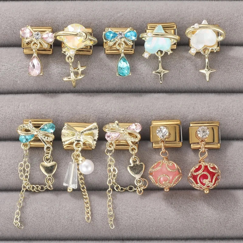 Y2K Elegant Design Bow Heart Golden Pendant Italian Chain Charm