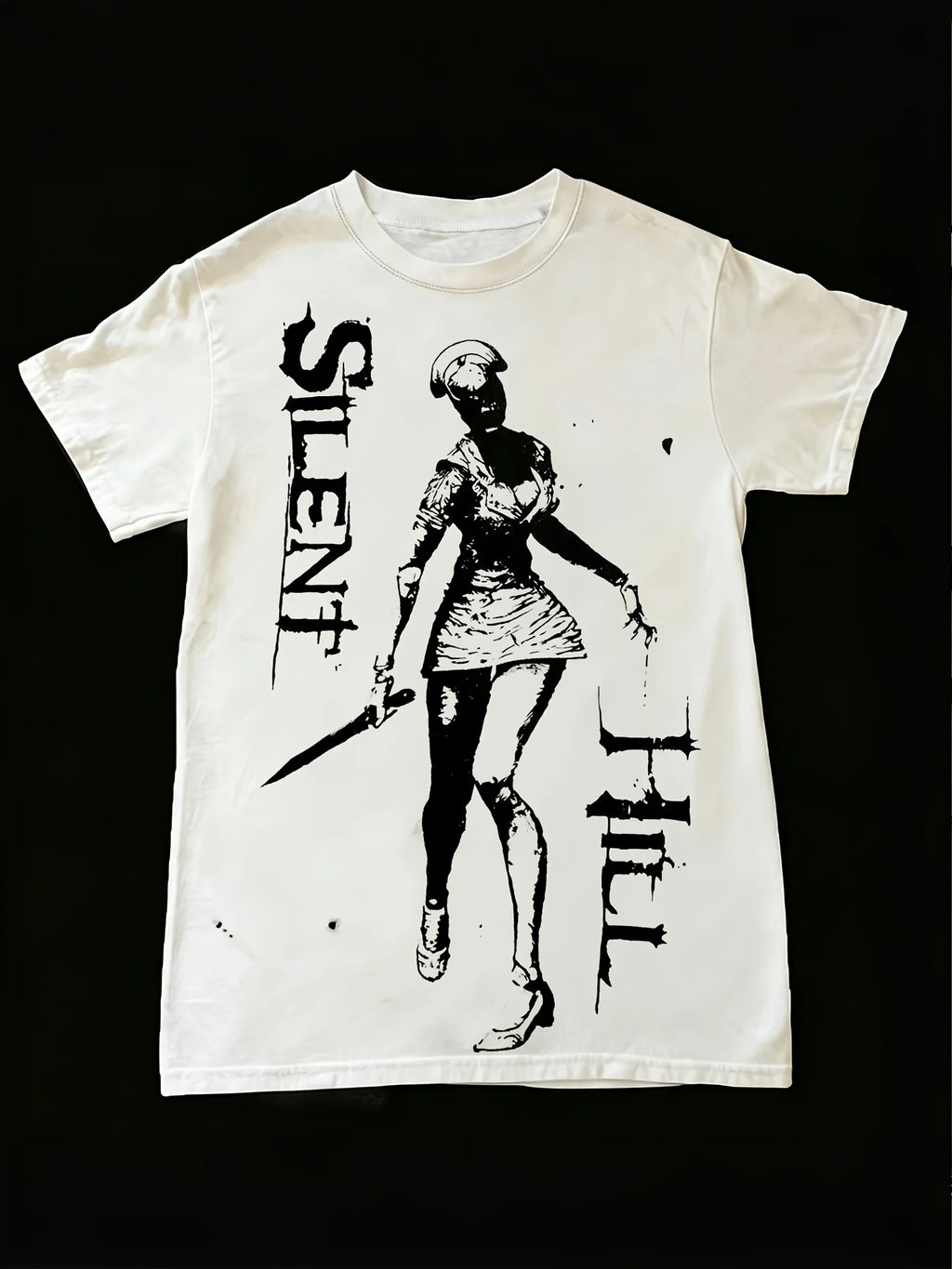 Y2K Dark Horror Game Nurse Print T-Shirt