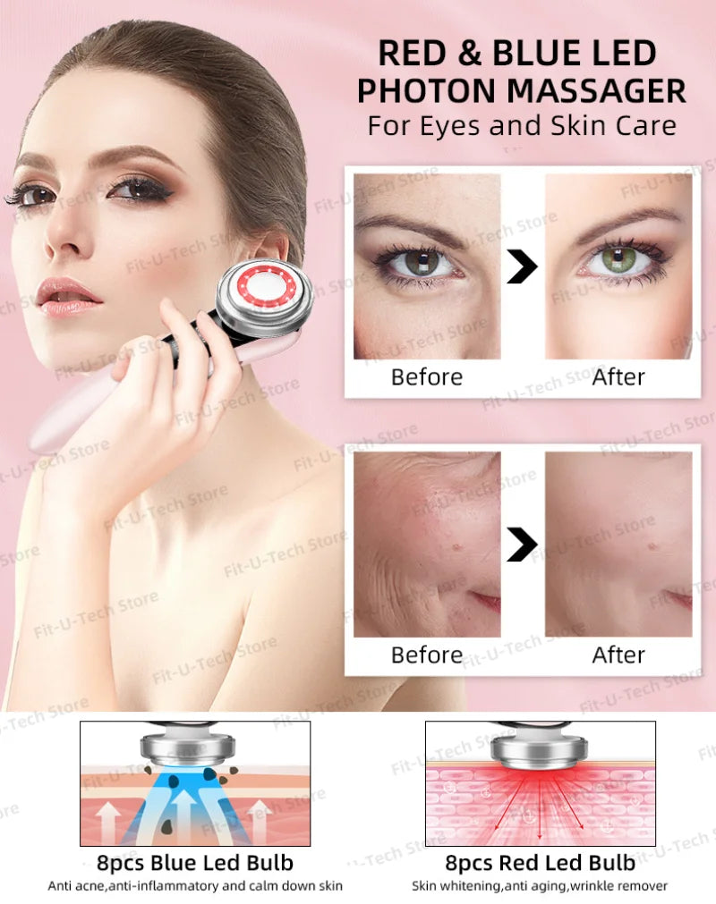 EMS Facial Massager LED Light therapy Sonic Ion Vibration Skin Tightening Face Lifting Anti Wrinkle Beauty Device Skin Care Tool
