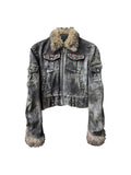 MWJLPWQ Washed Distressed Jacket Stains Irregular Damage Rivets