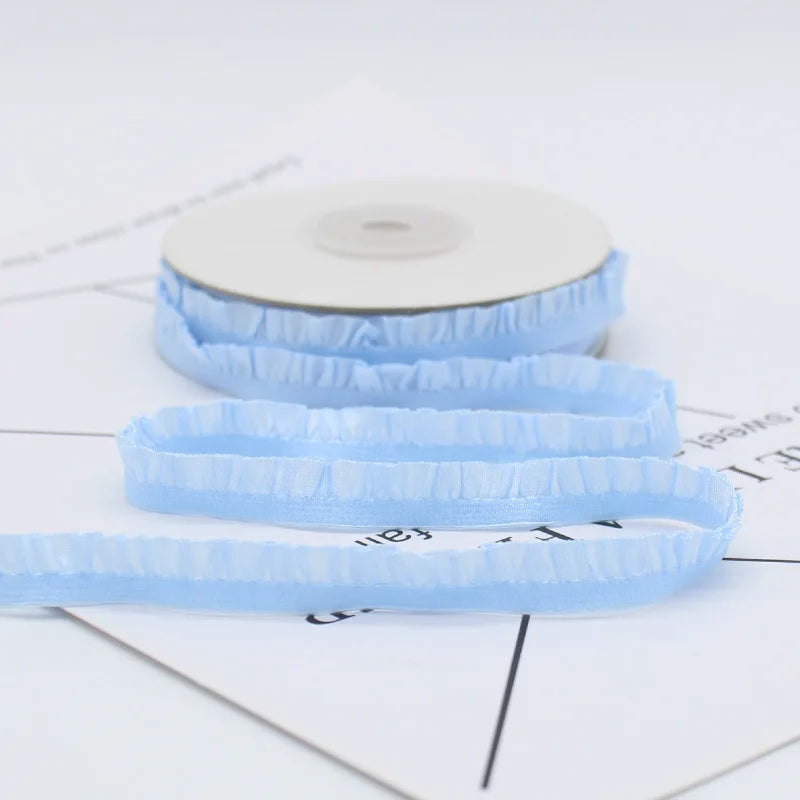 5yards 10mm Lace Elastic Ribbon Nylon Ruffled Pleated Elastic Band For Bra Waist Band Garment Lace Trim DIY Sewing Accessories