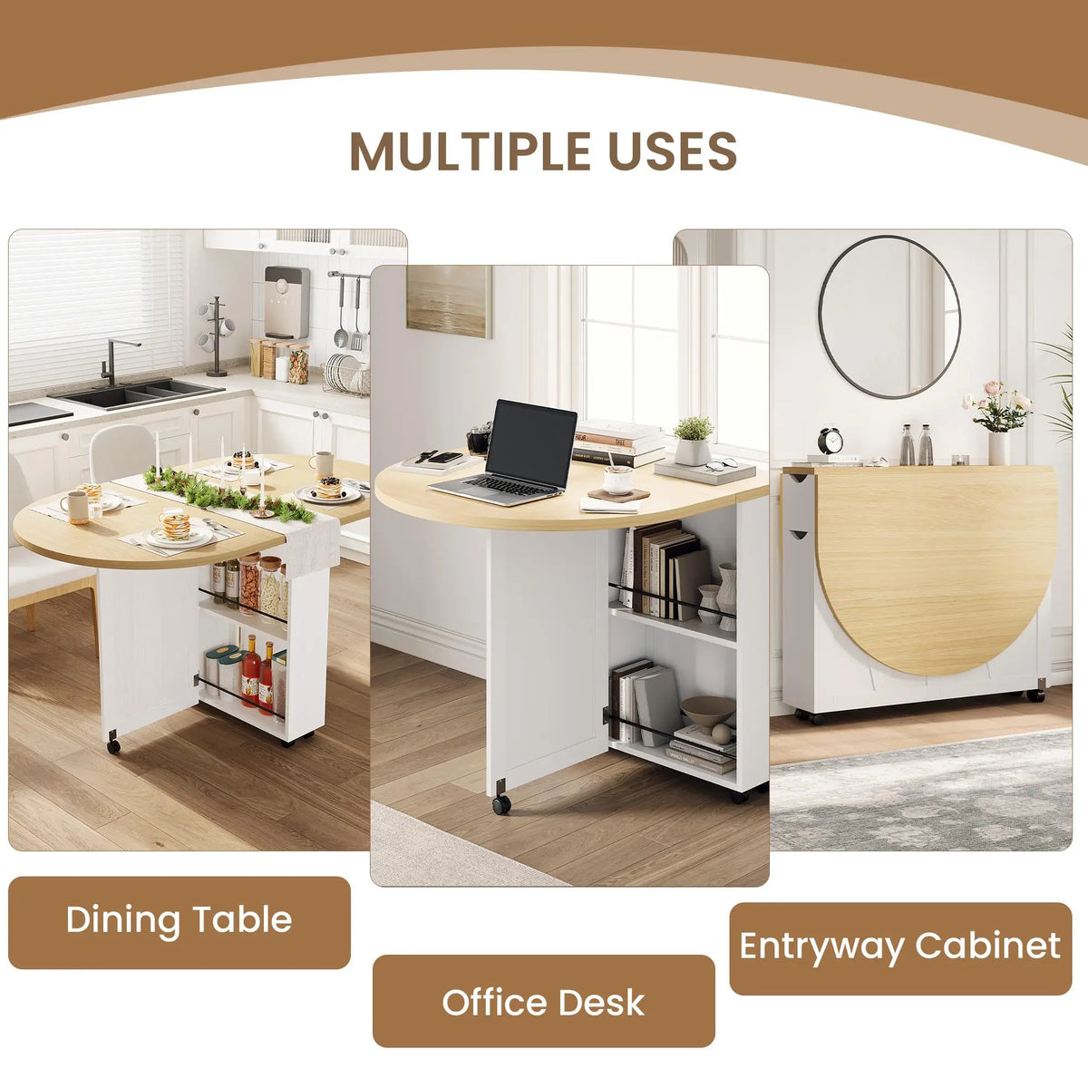 3-in-1 Folding Kitchen Table With Wine Rack