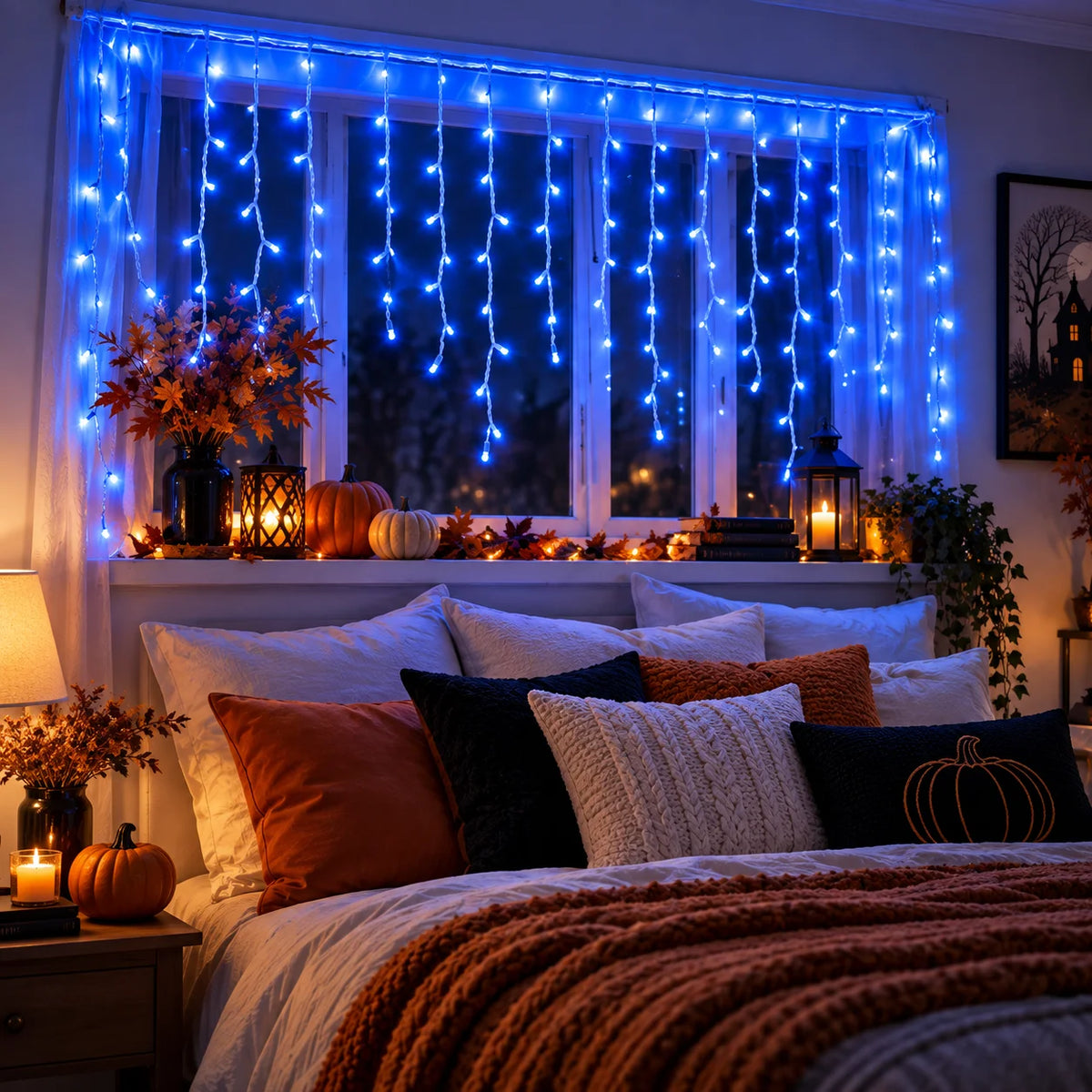 Halloween Blue Icicle Curtain Lights USB 6M/100LED 10M/200LED 8