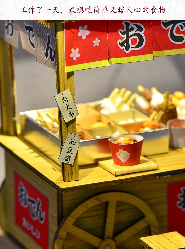 16 DIYJapanese Chinese style handmade wooden doll house Oden cooking car stall creative birthday gift collector decoration