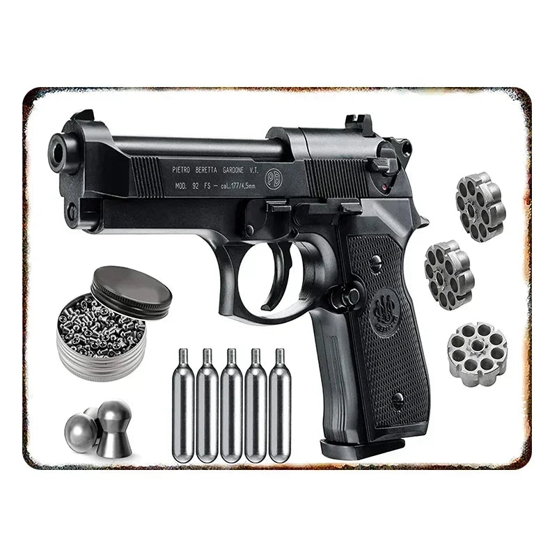 Vintage Pistol Metal  Sign Retro Gun Wall Art Iron Plaque HD Print for Home Bar Club Wall Decor