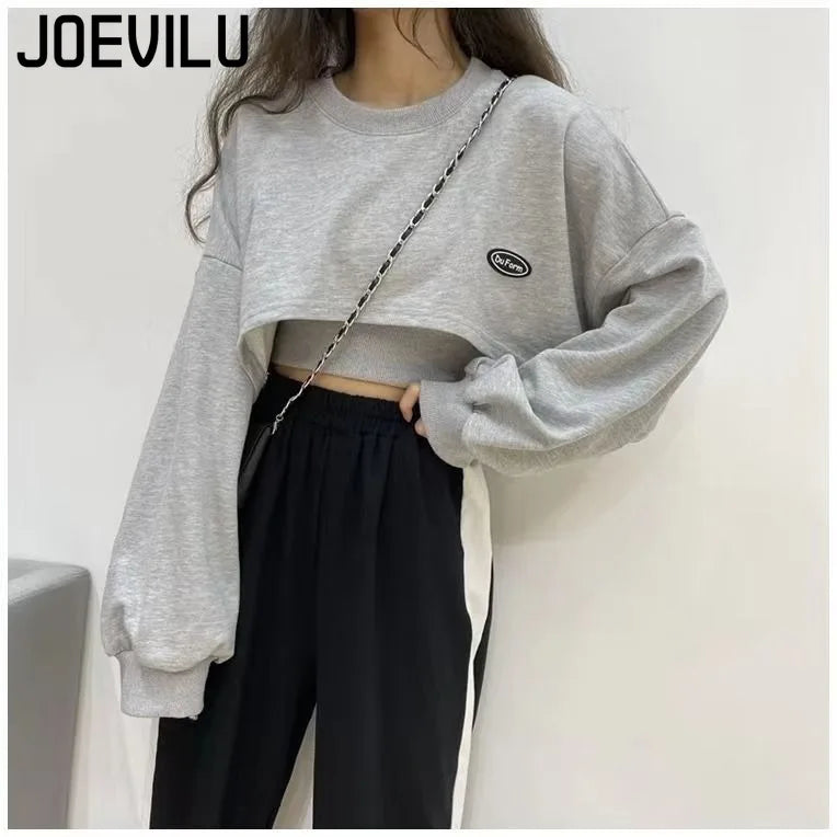 Oversized Crop Sweatshirt and Spaghetti Strap Top Women's Streetwear 2 Piece Set 4 Color Options Sweatshirts Kpop Casual Clothes