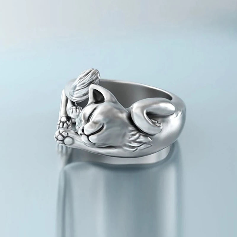 Vintage Cute Cat Rings Women Jewelry Trendy Adjustable Ring Gift Party Accessories