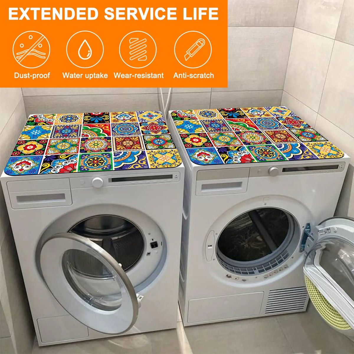 VIKAMA Colorful Mexican Boho Washer and Dryer Washing Machine Dust Cover Pad Anti-slip Absorbent Protector Mat Home Decoration