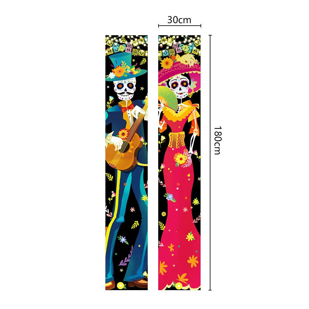 Halloween Decorative Props Mexican Day of the Dead flag Hanging Outdoors Hanging Porch Sign Halloween Welcome Signs Home Decor