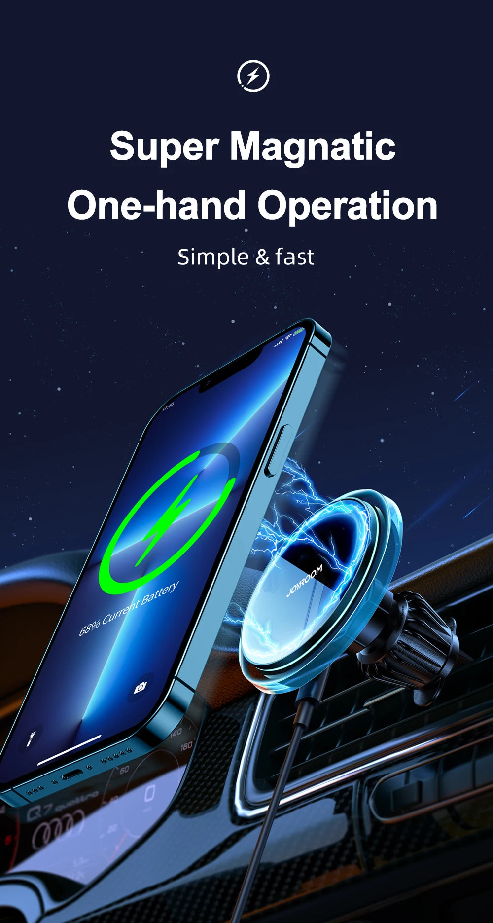 Joyroom Magnetic Car Phone Holder 1-2Pcs Wireless Charger For iPhone 15 14 13 Pro Max Fast Charging Car Charger Holder JR-ZS291