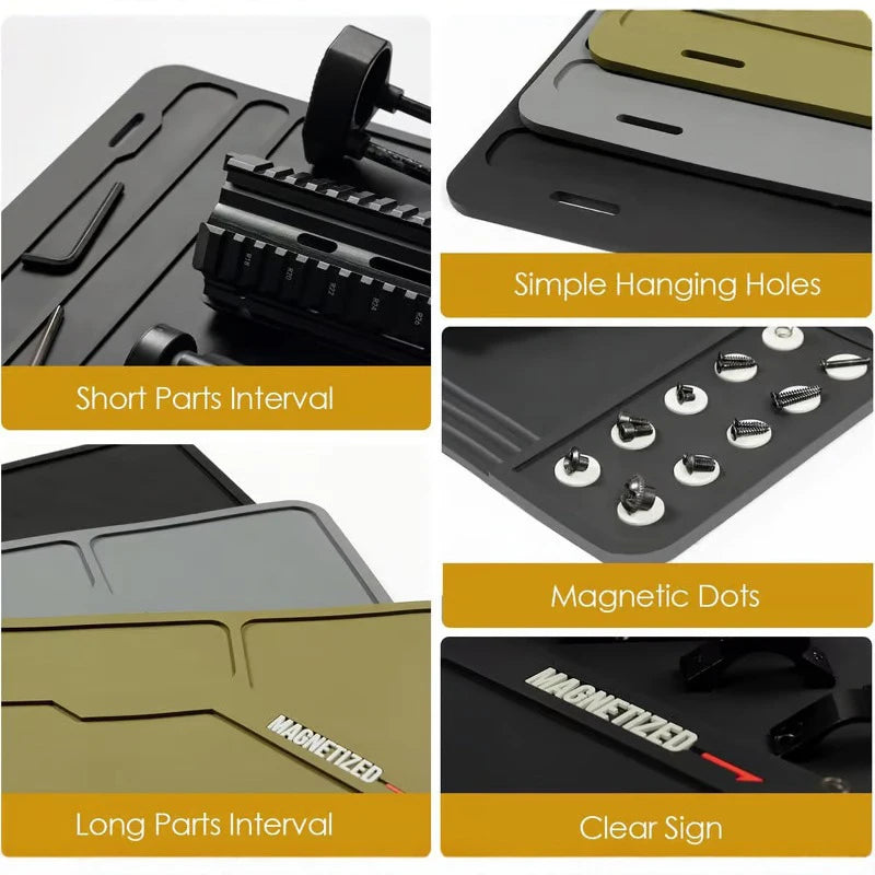 Gun Cleaning Mat Rifle Pistol Gun Mat With Magnetic Dots Non-Slip With Organizer Parts Tray Protective Workbench Mat