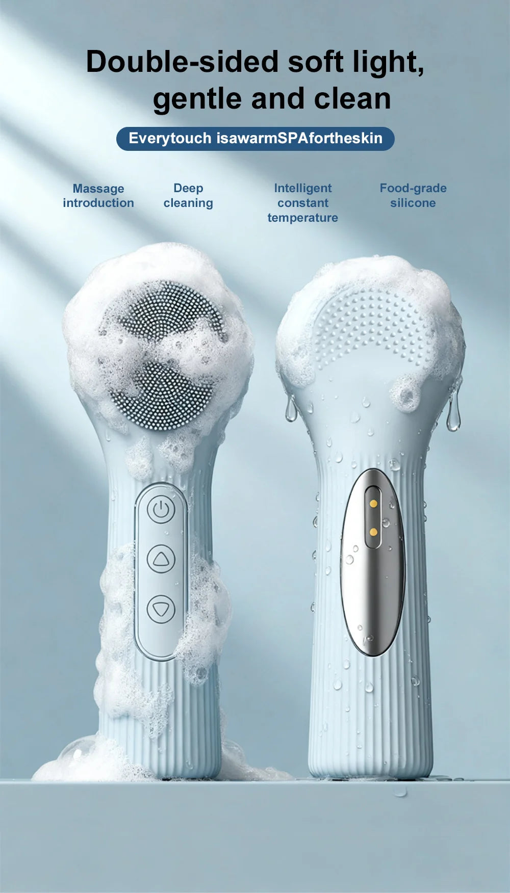 Double-Sided Eletrical Facial Cleansing Men Women Facial Cleansing Brush Heating Silicone Face Wash Brush Manual Clean Skin Care