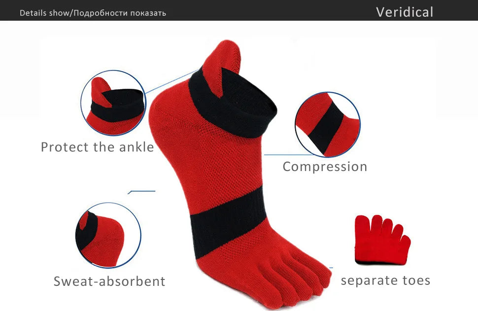 5 Pairs Five Finger Ankle Sport Socks Cotton Mens Striped Mesh Breathable Shaping Anti Friction No Show Socks With Toes EUR39-46