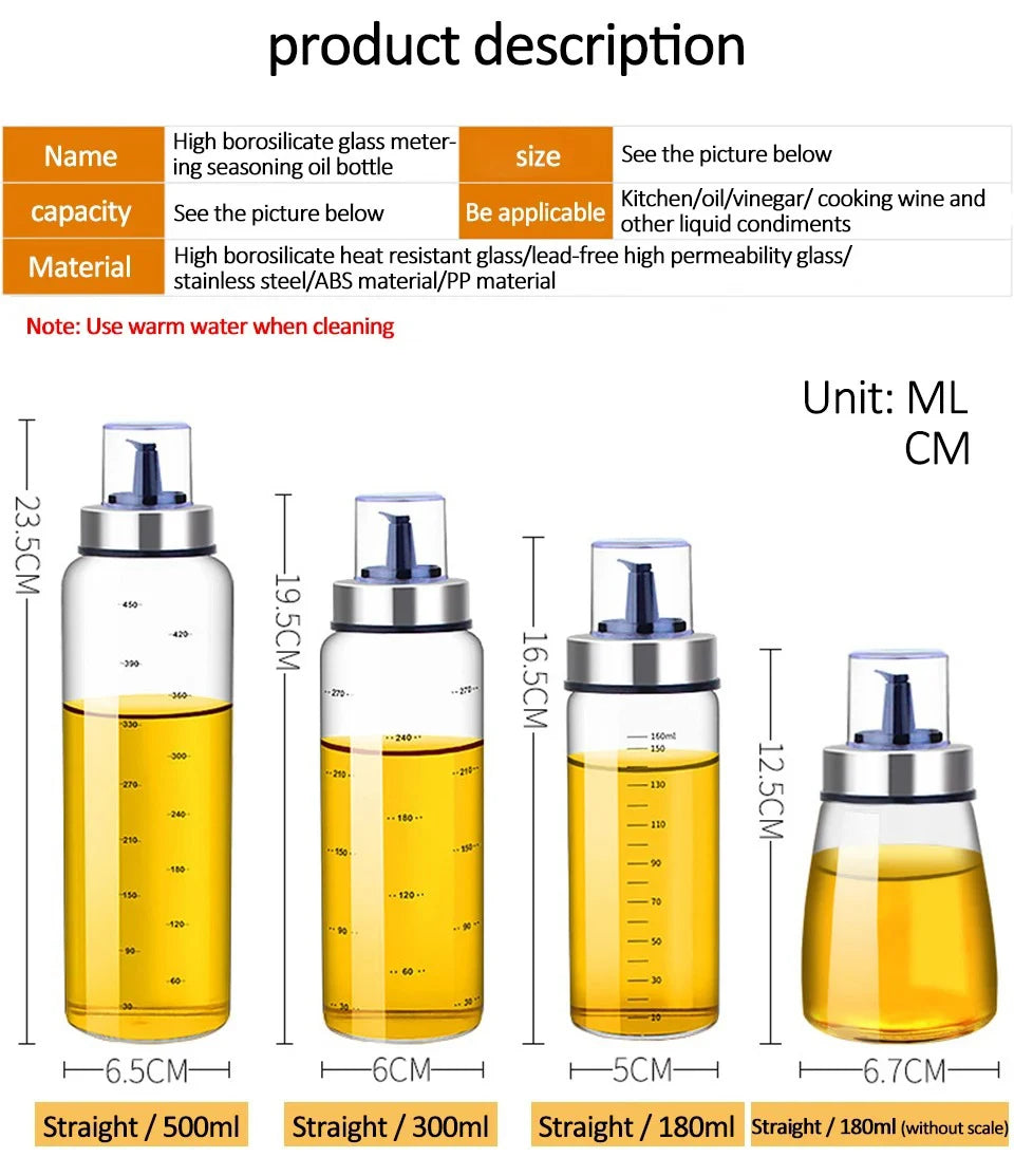 180/300/500ml Cooking Seasoning Oil Bottle Sauce Bottle Glass Storage Bottles for Oil and Vinegar Oil Dispenser For Kitchen