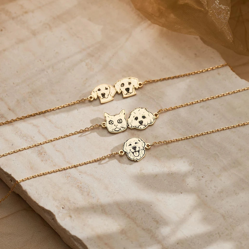 Haiyufly Personalized Pet Portrait Bracelet for Women Stainless Steel Jewelry Custom Dog Cat Photo Pet Memorial Chain Gift