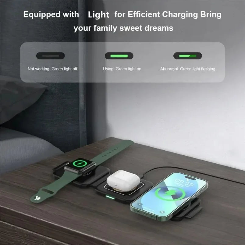 3 In 1 Magnetic Wireless Charger 30W Fast Charging Station Pad Foldable Phone Chargers Stand for iPhone 16-12 IWatch 8 7