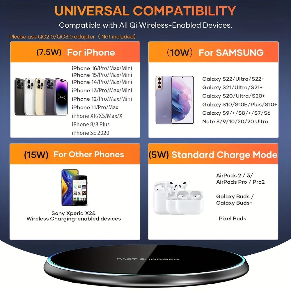 30W Wireless Charger Stand Pad Mobile Phone Fast Charging Station for iPhone17 16 15 14 13 Pro XR 8 XS Max Samsung Note Xiaomi