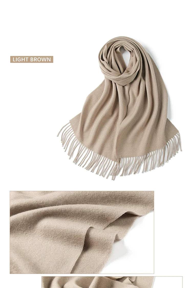 LONGMING 100% Merino Wool Knitted Shawl New Women Autumn Fashion Classic Plaid Solid Scarf Winter Warm Knottable Muffler for Man