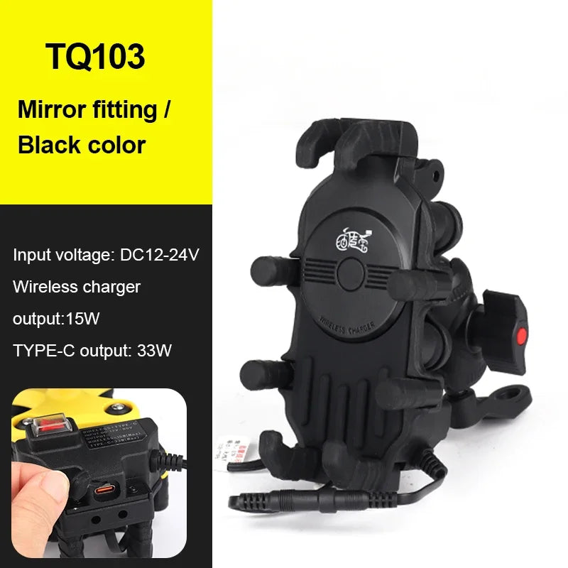 15W Wireless Charger 33W Type C Port Motorbike Bike Cellphone Bracket Octopus Shockproof Phone Holder Motorcycle Bicycle Stand