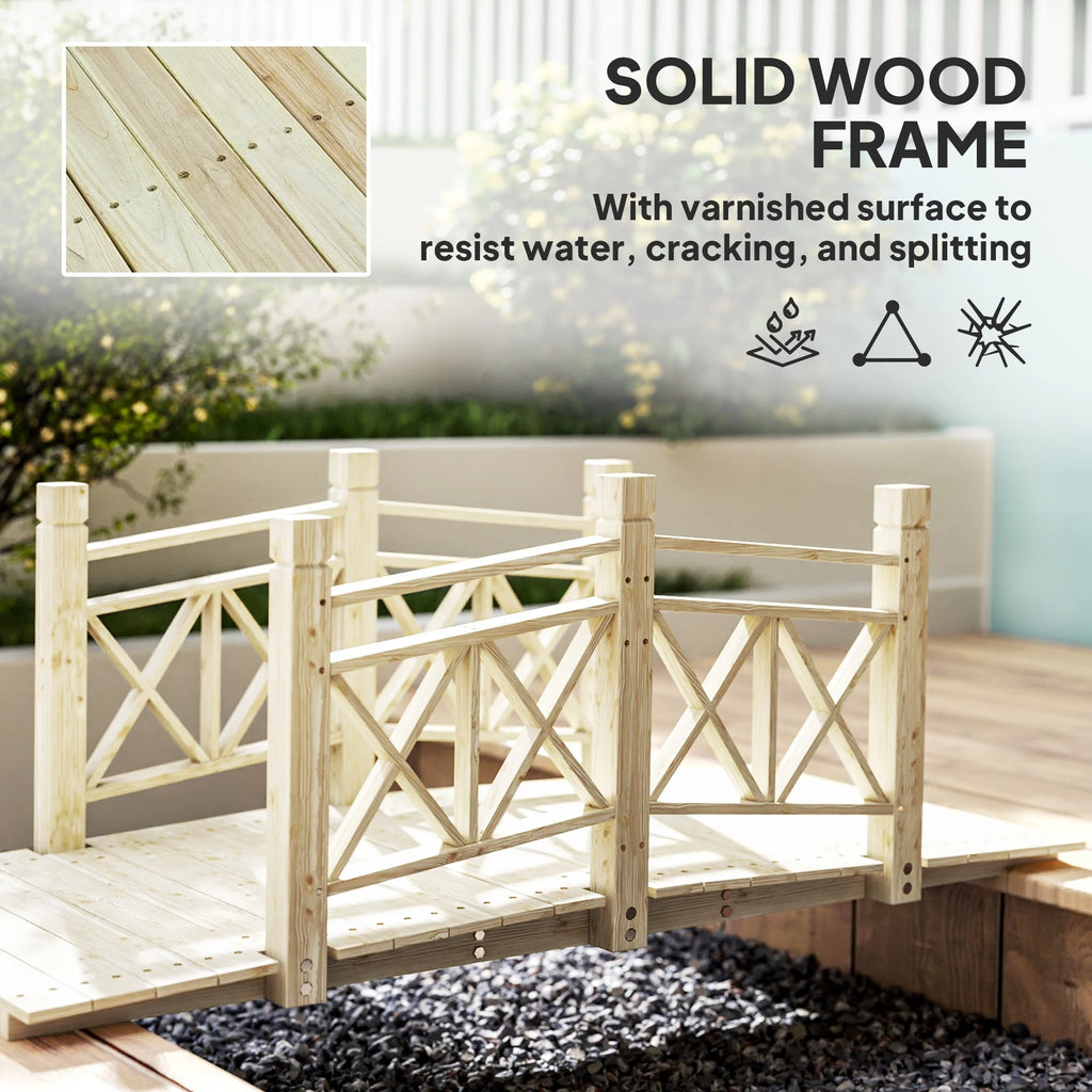 5 ft. Wood Garden Bridge with Safety Handrails Backyard