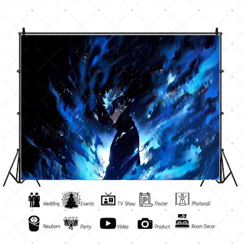 Jujutsu Kaisen Theme Background Birthday Party Decorations Anime Character Gojo Satoru Backdrop Kids Poster Photography props