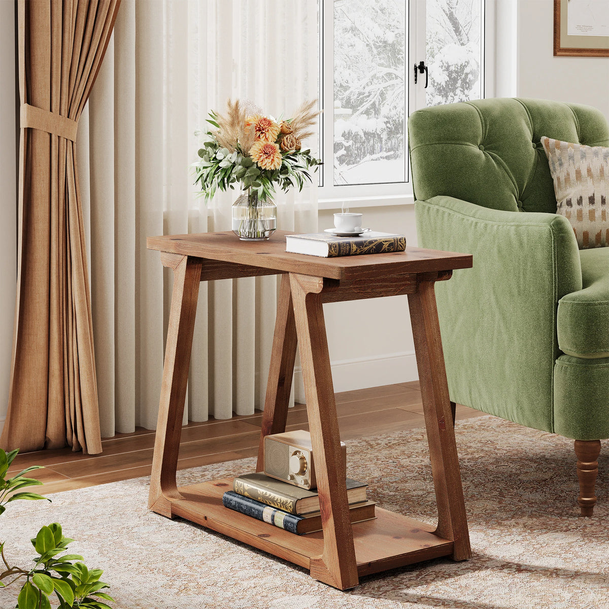 2-Tier Solid Wood End Table