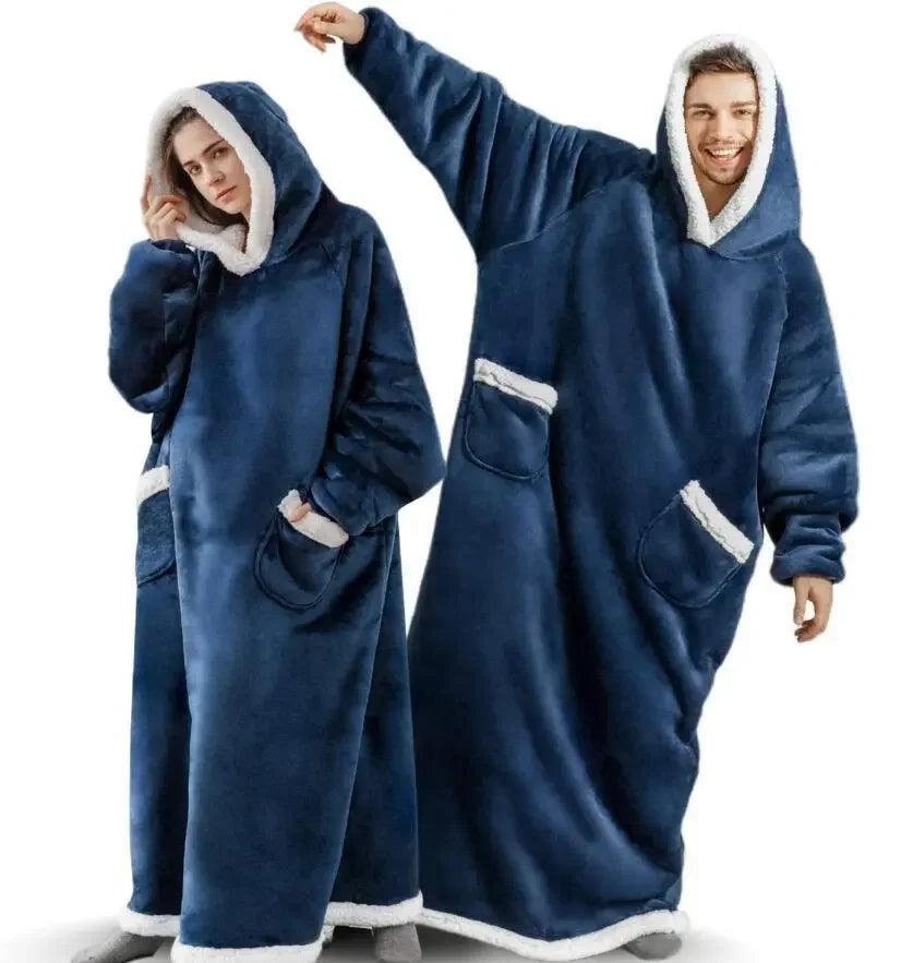2025 Super Long Flannel Blanket with Sleeves Winter Hoodies Sweatshirt Women Men Pullover Fleece Giant TV Blanket Oversized New