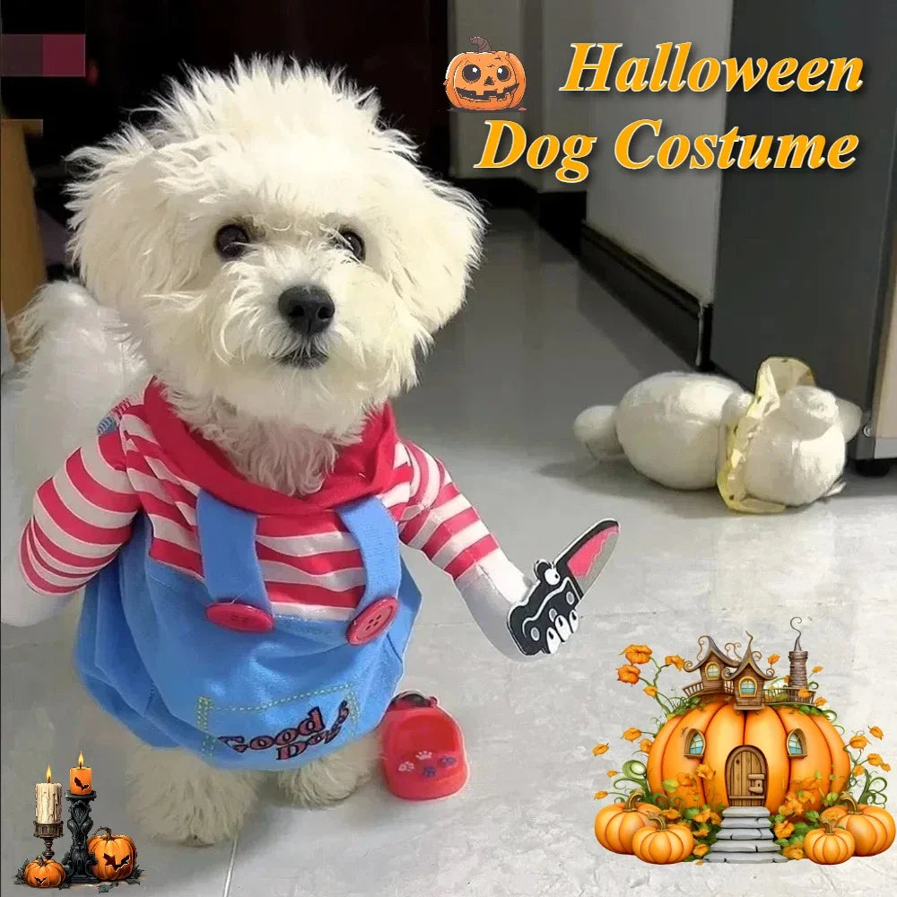 Halloween Funny Dog Costume Chucky Horror Cosplay Sweatshirt Set Comical Pet Party Outfits Jumpsuit Dress Comical Sweatshirt Set