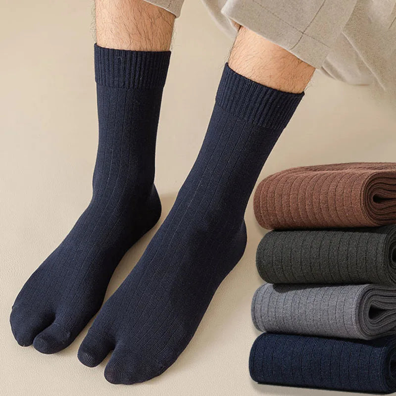Men's 2 Toe Socks Flip Flop Sandal 2 Toe Middle Tube Socks Solid Color Striped Split Toe Socks Business Casual Cotton Socks