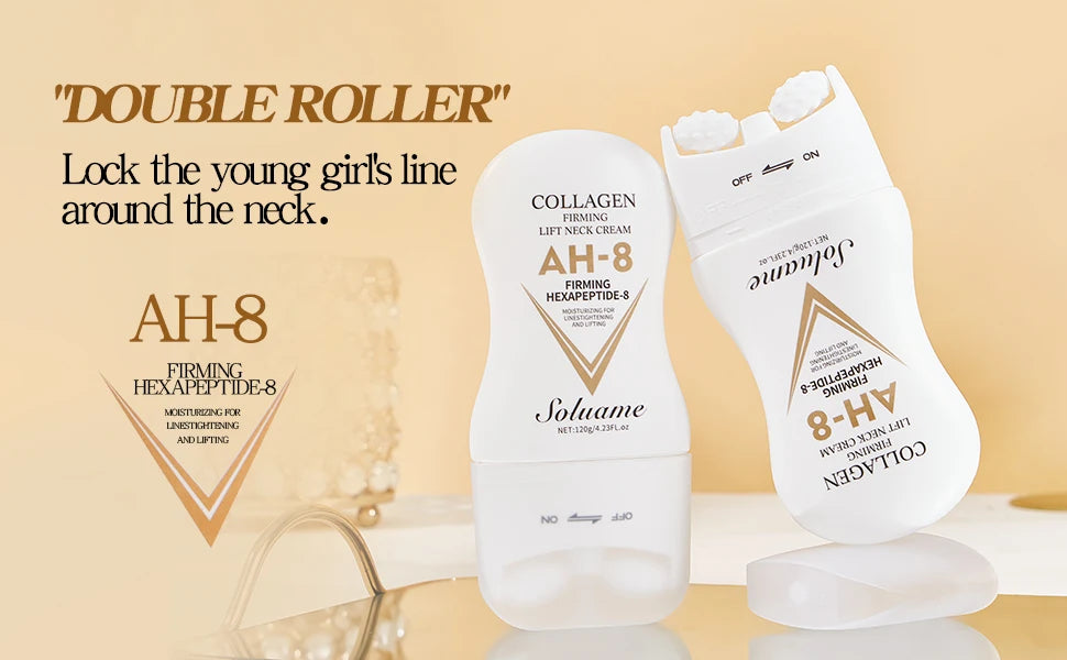 Firming&Lifting Collagen Neck Cream Moisturizing Neck Lotion with Massage Roller Easily Absorbed, Massages Neck Skin Care