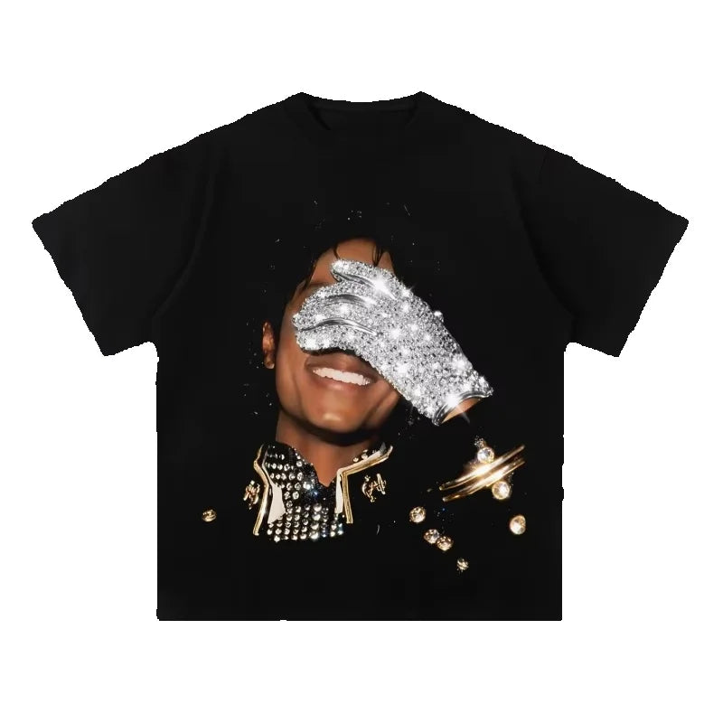 Summer Men's MJ Michael Jackson Printed CottonNeutral O-Neck Short