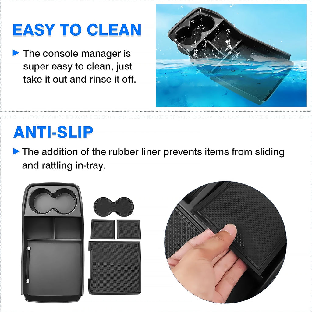 Car Armrest Storage Box Lower Center Console Organizer Cup Holder Storage Box Wireless Charger Panel Mat For KIA EV9 2024 2025