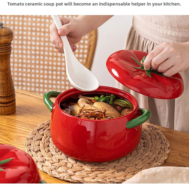 Double-Eared Ceramic Soup Bowl with Lid for Home Use Instant Noodles Bowl Lychee Noodles Special Utensils Student Dormitory