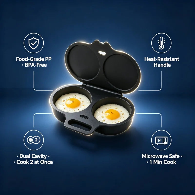 Microwave Egg Poacher Dual Cavity Breakfast Maker with Lid Handle