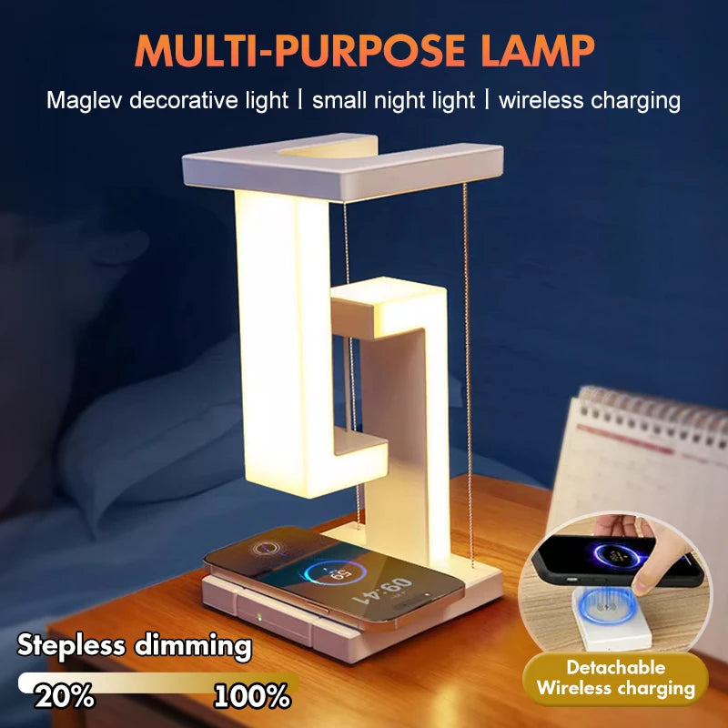 INS LED Night Light Anti-Gravity Physics Balance Suspension Table Desk Lamp Phone Wireless Charger Home Decor Bedside Lighting