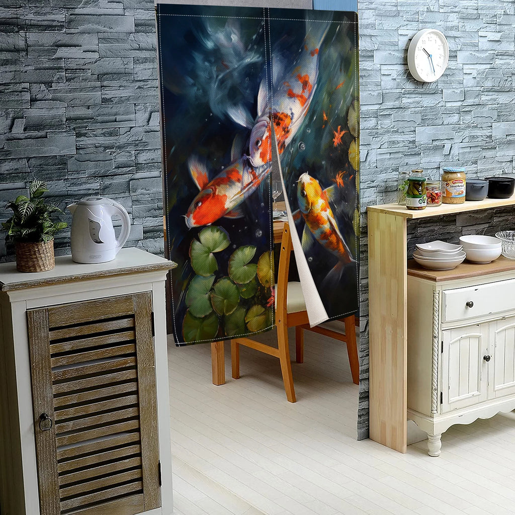 Japanese Koi Fish Door Curtain Fengshui Kitchen Bedroom Linen Doorway Curtain Entrance Hanging Half Curtain Partition Curtain