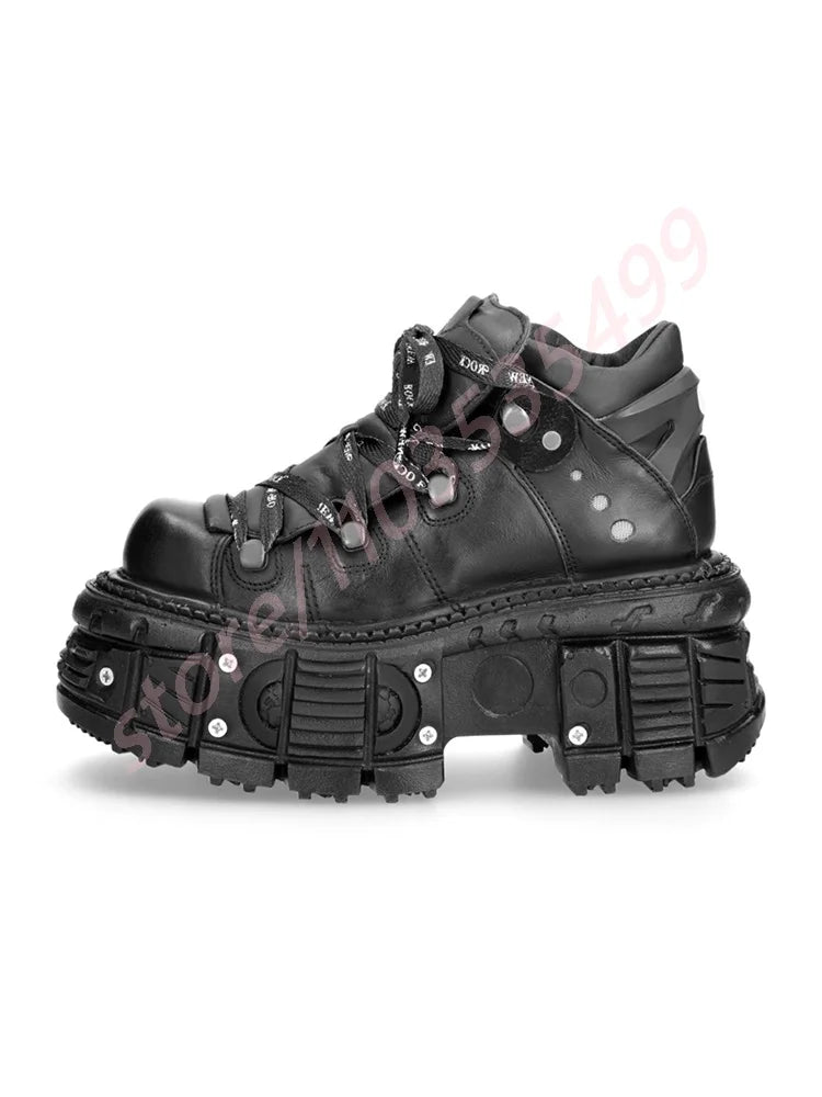 Thick Sole Metal Rivet Y2K Motorcycle Boots Street Rock Punk Round